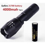 Zoomable flashlight with Sofirn 21700 4000mAh Battery 40A 3.7V 10C Rechargeable Lithium Discharge 21