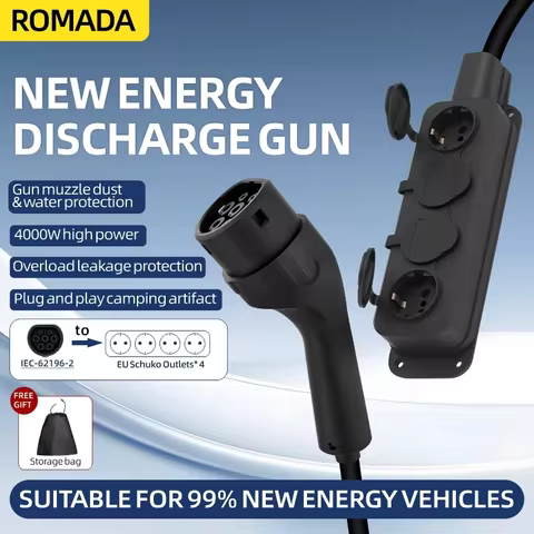 Portable 16A 4KW V2L Cable Electric Car Side Discharge Plug EV Charger IEC62196-2 Type2 16A With EU 