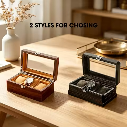 Luxury Wood Grain Watch Box 3 Slots Velure Quartz Mechanical Series Storage Smooth Surface Watch Gif