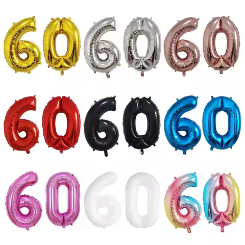 2Pcs 30/40 Inch Large Digit Number Gold Black Silver 60th Birthday Decoration Foil Balloons 60 Weddi