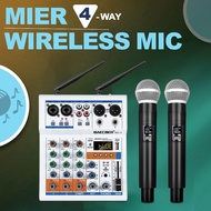 MIC-4 Audio mixer 4 channel with 2 wireless mics computer recording KTV power amplifier small household reverberation