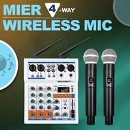 MIC-4 Audio mixer 4 channel with 2 wireless mics computer recording KTV power amplifier small househ