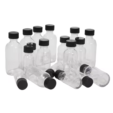 6pcs Small Clear Glass Bottles with Lids for Liquids Tiny Short Jars with Caps Mini Glass Juice Bott