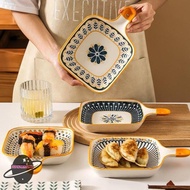 ASHOME Piring Keramik Gagang Motif BLUE FLOWER SERIES Tahan Panas & Mircrowave Safe / Piring Saji Ke