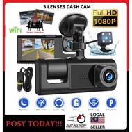 Wifi Camera 24 Hour Record 1080P FHD 3 Camera Dashcam for Car Front + Interior + Back / Rear Dashcam