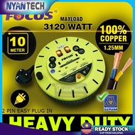 Focus Heavy Duty Extension Roller Round Extantion Cord Extension Plug Bulat Full Copper 1.25mm Sirim