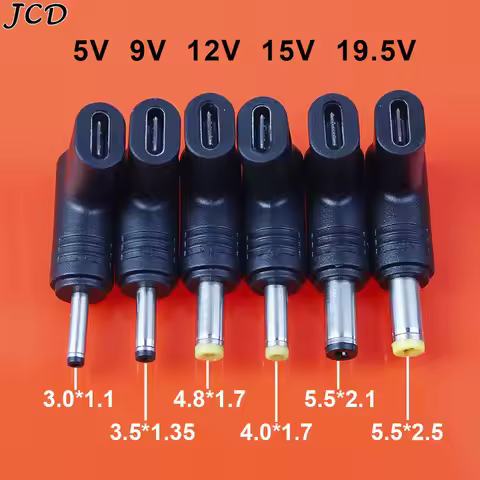 JCD 1Piece 5V 9V12V 15V 19V Type C DC Power Adapter Jack Connector USB C to DC Universal Charging Co
