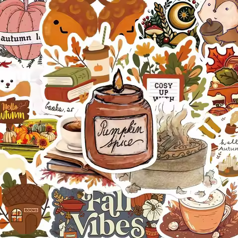 50pcs Fall Maple Leaves Stickers Golden Harvest Season Decal DIY Journal Handbook Guitar Luggage Fri