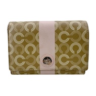 【二手】蔻COACH）迷你歐普藝術雙折錢包，錢包，零錢包，鈔票夾，米色