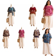 Baju Blouse Batik Bunga Size Besar/Women Blouse Floral Big Size 3/4 Sleeve/Aunty Blouse/Blouse Ibu N