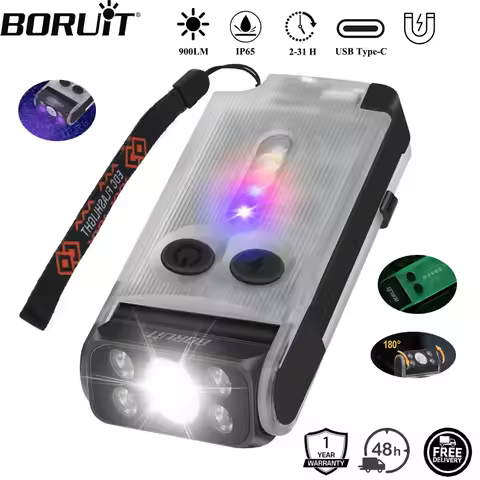 BORUiT V30 UV EDC LED Flashlight Type-C Rechargeable Power Bank Work Light Torch with Magnet Buzzer