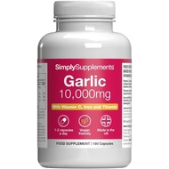 High Strength Garlic with Vitamin C, Iron & Thiamin | 180 Vegan Capsules | Vitamin C supports immuni