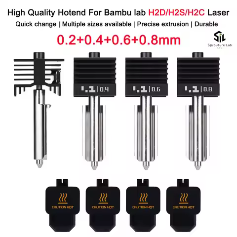 New High Quality H2D H2S H2C Hotend Kit with 0.2/0.4/0.6/0.8mm Hardened Steel Nozzle Replace Hotend 