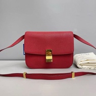 Celine賽琳Classic Box中號紅金荔枝紋豆腐包