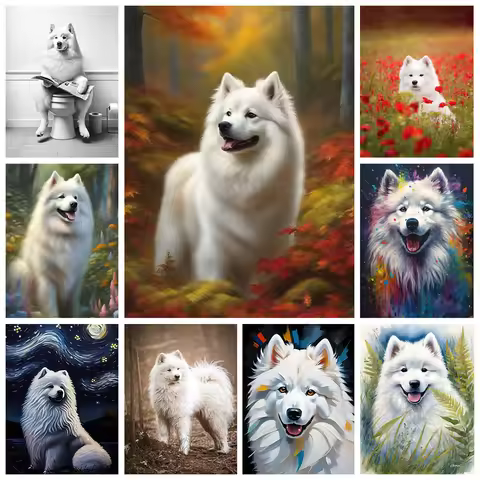 Samoyed 5D Diamond Painting Pet Dog Art Portrait DIY Diamond Embroidery Mosaic Animal Oil Painting R