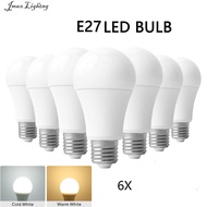 Jmax 6Pcs Led Bulb Lamps A60 A80 E27 AC220V Light Real Power 3W 5W-18W 25W 3000K/6000K Super bright Cool Warm White light Bulb For Home