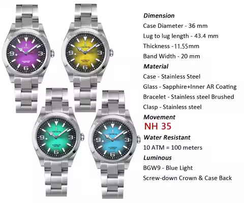 Cronos Luxury Men's Watches 36mm Explore Climbing Series Fashion Couples Sport Watch Unisex Automati