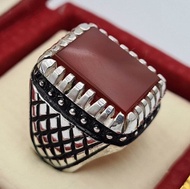 血紅色紅棕色葉門瑪瑙哈基克戒指 男士真品葉門葉門葉門