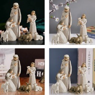 H6Christ Nativity Statue Nativity Scene Set Christmas Crib Statue Little Jesus Manger Miniature Chur