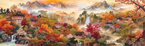 9CT 11CT 14CT Autumn Landscape Pre-Printed Cross Stitch DIY Embroidery Set Handicraft Floss Needle C