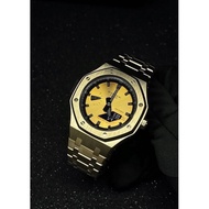 Casioak GA-2100, GA2100 In Full Gold Stainless Steel Bezel And Bracelet With Glossy Gold Facedial, C