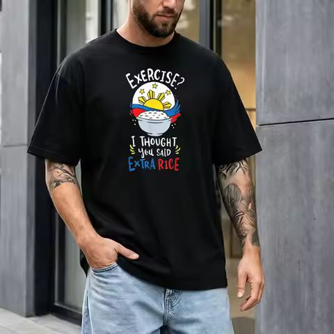 Filipino Food Graphic T Shirts For Men Exercise I Thought You Said Extra Rice Philippine Flag Rice B