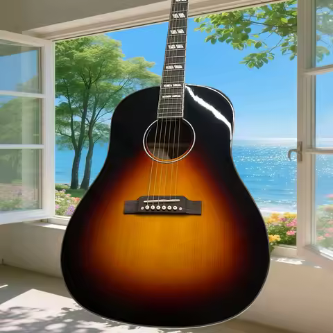 Acoustic Guitar Sunset J Style Solid Top Glossy Finish Spruce Body Rosewood Fingerboard Exquisite Wo