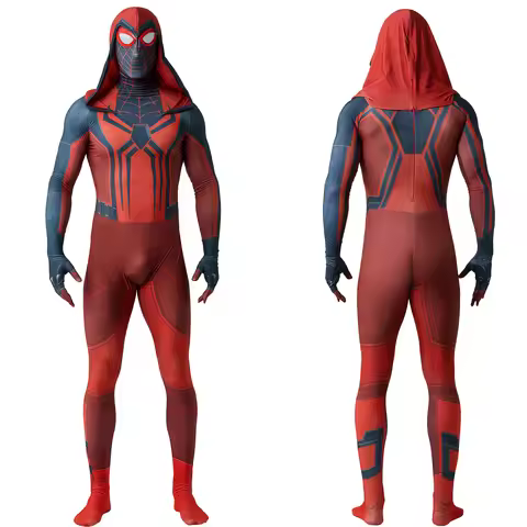 PS5 Crimson Cowl Spiderman Cosplay Superhero Miles Morales Costume 3D Printed Spandex Bodysuit Zenta