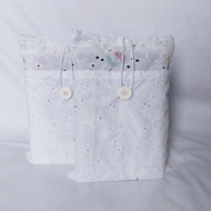 UNGU Medium Sleeve Book | Cloth Book Bag | Novel Pouch - White and Purple Embroidered Floral Motif