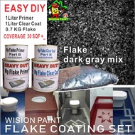 DARK GREY MIX COLOUR FLAKE COATING ( 1 SET ) Epoxy Colour Flake Coating ( 1L WP PRIMER COTE / 1L WP CLEAR COTE / 0.7 KG FLAKE )
