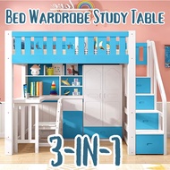 Wooden Loft Bed With Study Table Desk Wardrobe 3-In-1 Loft Bed Set For Children Bed Room Queen Super