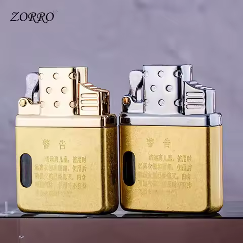 Zorro Double Flame Inflatable Windproof Lighter, Traditional Inner Line Lining Universal Metal Visib