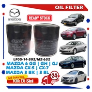 S2U Oil Filter Mazda 6 GG GH GJ CX-5 CX7 3 BK 3 BL O-8219 LF05-14-302/MZ-632 Penapis Minyak Hitam Ke