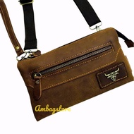 Rush Rider Natural Crazy Horse Leather Men's Clutch Bag Vintage Genuine Leather Shoulder Messenger B