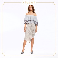 KLOSET Midi Skirt With Detail At Front (RS19-S002) กระโปรงแต่งดีเทลรูด ผ้าสีพื้น