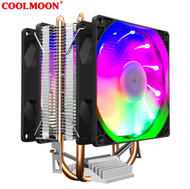 Others - 酷月CPU散熱器雙銅管9cm立式靜音AMD115X台式電腦熱管散熱CPU風扇（P2彩光版 雙銅管雙風扇）