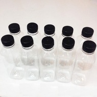 Square plastic bottle with black cap 350ml (10 bottles) water bottle