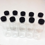 Square Plastic Bottle With Black Cap 350ml (10 Bottles)