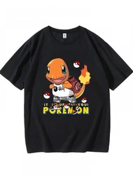 Pokémon Anime Charmander Printing Oversized Cotton T-Shirt Men And Women Comfortable Fashion Y2k Chi