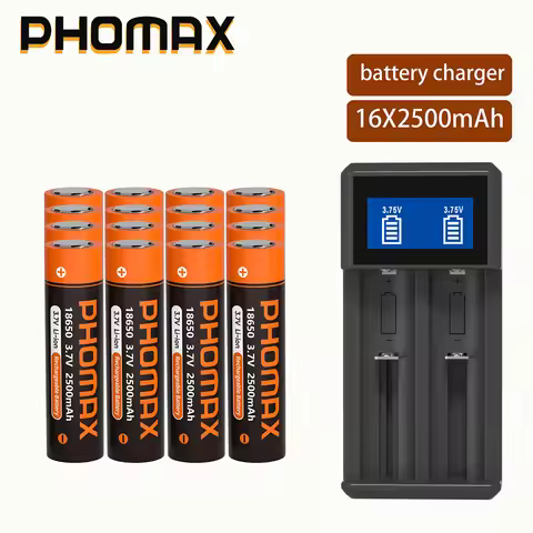 PHOMAX 3.7V 2500mAh Rechargeable Battery High Quality 3.7V 18650 Lithium Batteries+Fast Battery Char