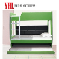 YHL New Fabric / PVC Leather Double Decker Bed With Pull Out Bed And Book Rack / Bookshelf (Mattress Not Included)
