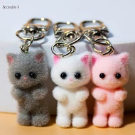 Cartoon Sweet 3D Flocking Cat Pendant Keychain Adorable Cute Kitten Bag Charms Friendship Couple Jew