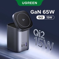 UGREEN 65W GAN 3 Ports 2-In-1 Desktop Charger Qi 15W MPP Wireless Fast Charging For Iphone 16 Pro Ff