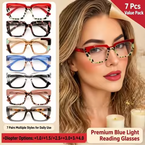 7 Pairs of Fashionable Cat-eye Women's Reading Glasses, Women's Glasses, Newspaper Reading Glasses,