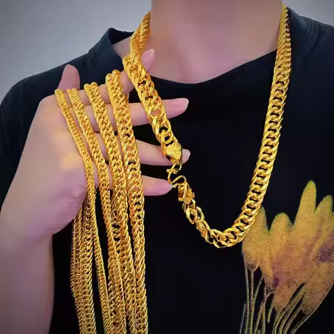 9999 24K real gold Gold Buckle Boss necklace Gold necklace Thick necklace Jewelry riding crop chain