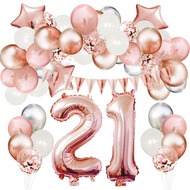 66 Pcs Rose Gold 21th Birthday Balloon Set,Number Balloons,Banner, for 1 2 3 13 16 18 21 30 40 50 60