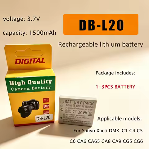DB-L20 DBL20 Battery 1500mAh 3.7V Rechargeable Battery for Sanyo Xacti DMX-C1 C4 C5 C6 CA6 CA65 CA8 