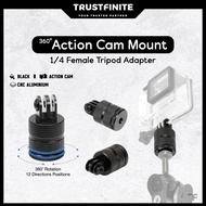 Cnc Aluminum GoPro Action Cam Mount to 1/4 Female Tripod Mount