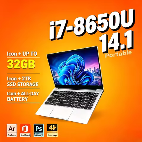 Intel Core i7 8650U 14.1 Inch Laptop 4C8T 1.9GHz 4.2GHz Boost 32GB DDR4 2TB SSD 1920x1080 Gaming Off
