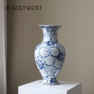 New Chinese Style Blue and White Porcelain Ceramic Vase Floor-standing Large Ornament Living Room Fl